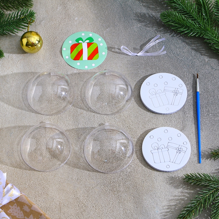 Ёлочное украшение под раскраску «Подарки» размер: 8 см; 2 шт., кисть Ёлочное украшение под раскраску «Подарки» размер: 8 см; 2 шт., кисть