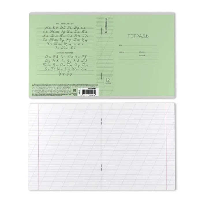 Тетрадь 12 листов в косую линейку ErichKrause &laquo;Классика Visio&raquo;, обложка мелованный картон, зелёная