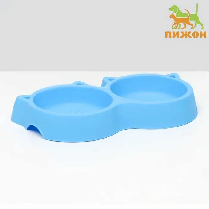 Миска двойная &laquo;Кошка&raquo;, 25&times;13&times;3.5 см, с прорезиненными ножками, пластик, синяя