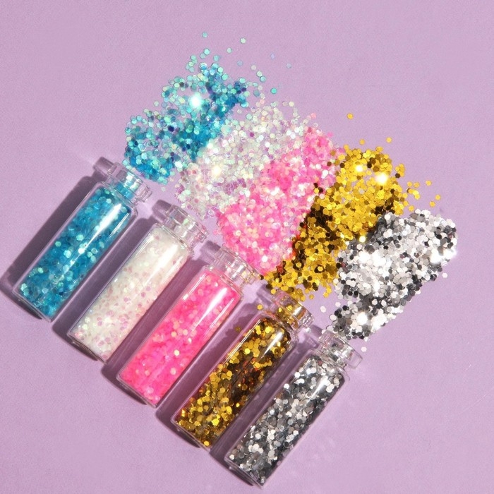 Блёстки для декора ногтей, средние, набор 12 бутылочек, разноцветные