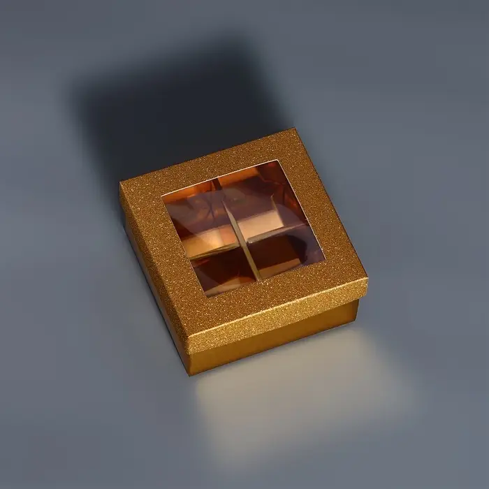 Коробка для 4 конфеты золото глиттер, 8.5&times;8.5&times;4 см