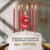 Свеча в торт на шпажке «Цифра 5», красная, 5 см