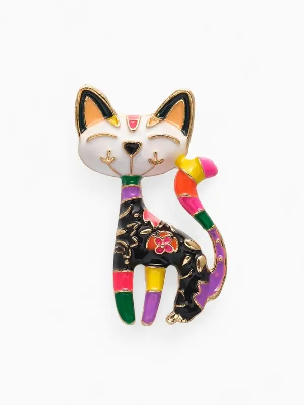 Брошь &laquo;Кошка&raquo;, расписная, цветная в золоте