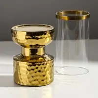 Подсвечник на 1 свечу &laquo;Омут&raquo;, керамика, стекло, d=8 см, золото, 9.5&times;9.5&times;26 см