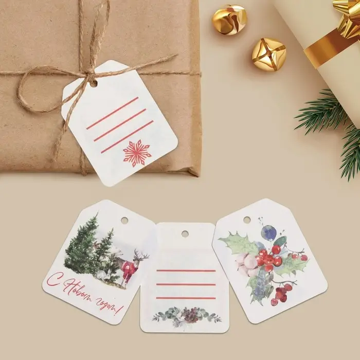 Шильдик на подарок Happy new year, набор 6 штук, 16 х 24 см Шильдик на подарок Happy new year, набор 6 штук, 16 х 24 см