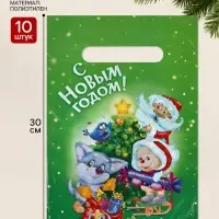 Пакеты подарочные, полиэтилен, набор 10 шт. &laquo;Новогодний&raquo;