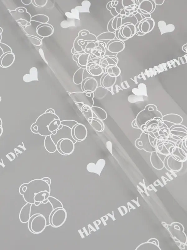 Плёнка для цветов &laquo;Мишки&raquo;, прозрачная/белая, 0.7&times;7.6 м, 40 мкм, 200 г