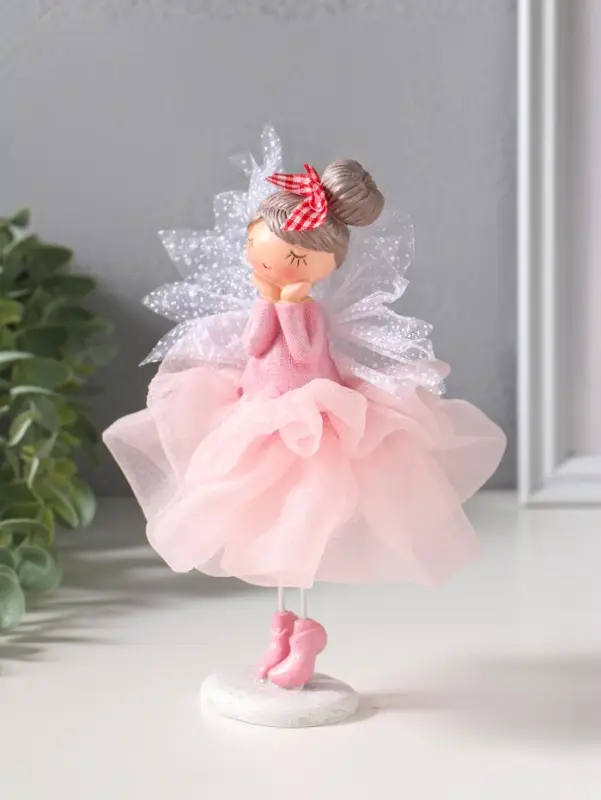 Сувенир полистоун "Малышка-фея с большим бантом в розовой юбке" 10,5х10,5х16,5 см