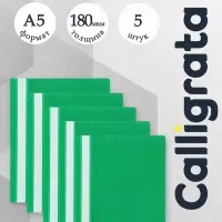 Набор папок-скоросшивателей А5, 5 штук, Calligrata, 180 мкм, с прозрачным верхом, зелёный