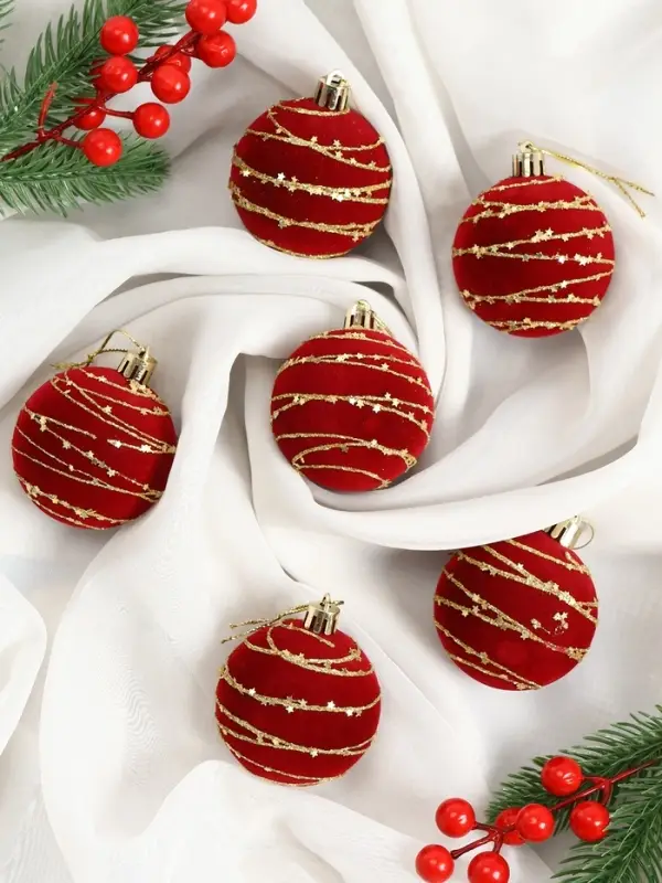 Набор шаров пластик d-6 см, 6 шт Набор шаров пластик d-6 см, 6 шт "Бархат. Фестиваль" орбита, красный