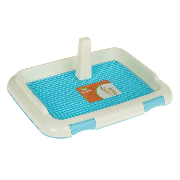 Туалет для собак, 46.5&times;35.5&times;5.5 см, со съёмным бортом, решёткой и столбиком, пластик, голубой