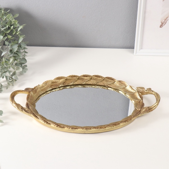 Подставка интерьерная полистоун с зеркалом Подставка интерьерная полистоун с зеркалом "Листья" золото 23х41х5 см