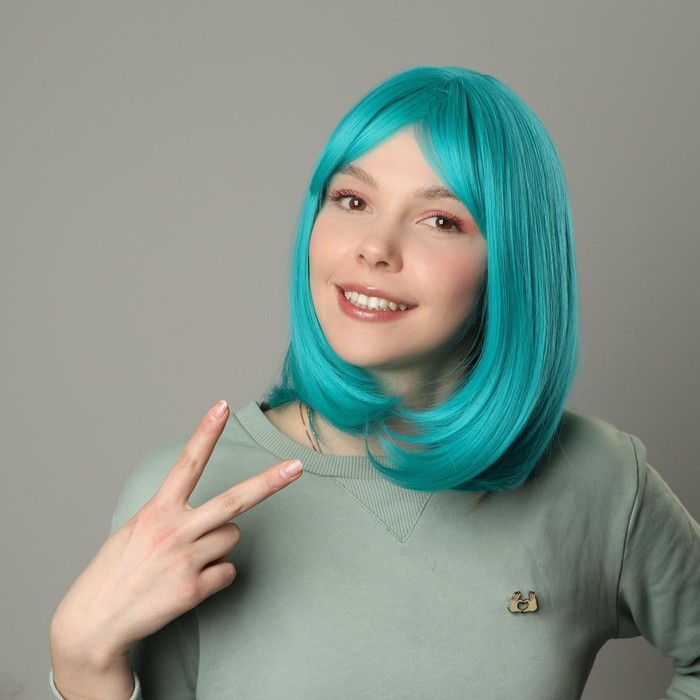 Парик искусственный, с чёлкой, имитация кожи, 30 см, цвет бирюзовый(#SHT127) Парик искусственный, с чёлкой, имитация кожи, 30 см, цвет бирюзовый(#SHT127)