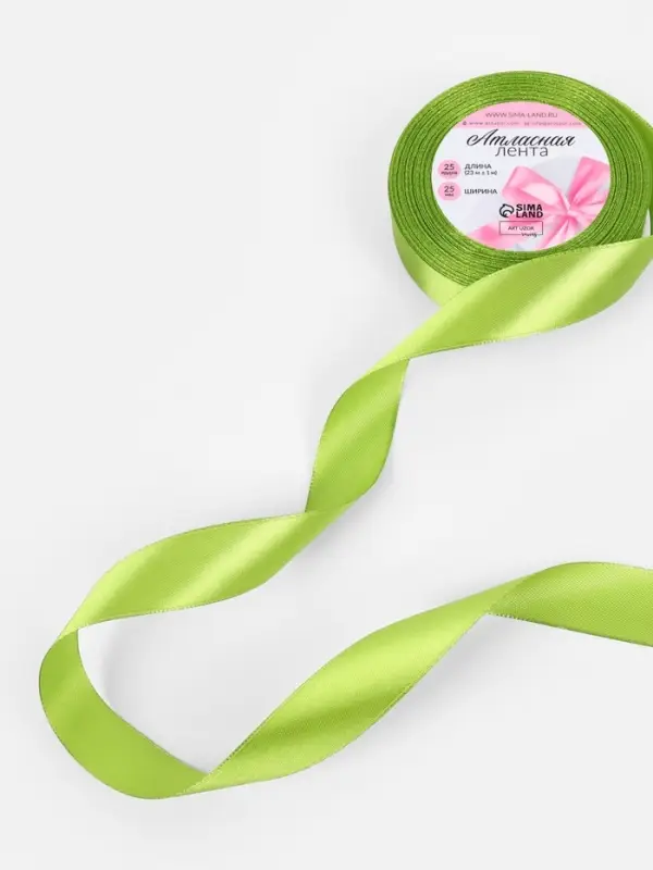 Лента атласная, 25 мм, 23&plusmn;1 м, светло-зелёная №184