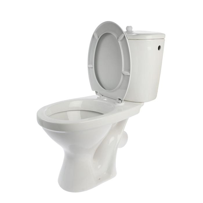 Унитаз компакт ЛЗСФ Унитаз компакт ЛЗСФ "Универсал Эконом", боковая подводка, косой выпуск, сиденье, шток