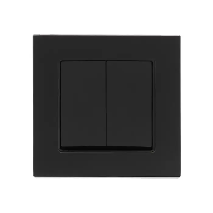 Выключатель проходной TOT Glossy Glass, 10 А, 2 клавиши, скрытый монтаж, стеклянная рамка, чёрный