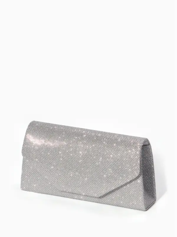 Сумка-клатч на магните, длинная цепь, цвет серебристый