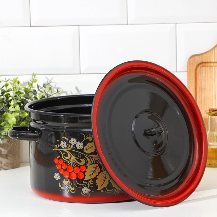 Кастрюля эмалированная «Рябина», 7 л, цвет черный Кастрюля эмалированная «Рябина», 7 л, цвет черный