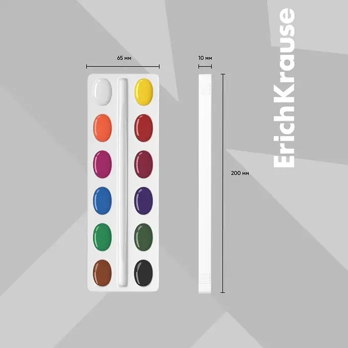 Акварель медовая ErichKrause Basic, 12 цветов, без кисти, пластик, картонный пенал