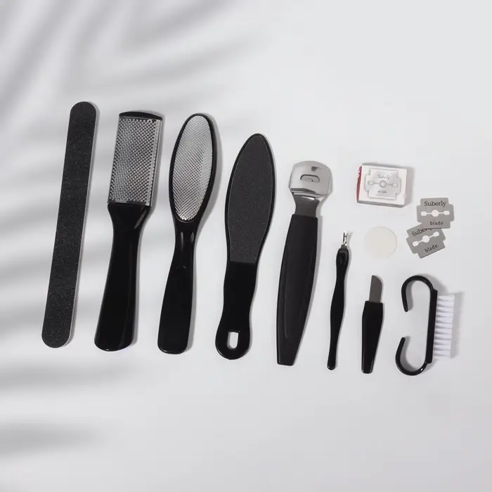 Набор для педикюра, 9 предметов, в пакете, чёрный