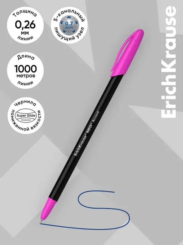 Ручка шариковая ErichKrause. Neo Accent, синий стержень, узел 0.7 мм, МИКС