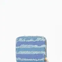 Кошелёк женский на молнии 8.5&times;2&times;11 см, джинсовый, в полоску, голубой