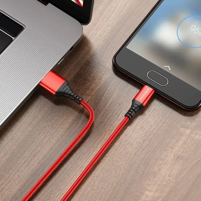 Кабель Borofone BX54, microUSB - USB, 2.4 А, 1 м, оплётка нейлон, красный