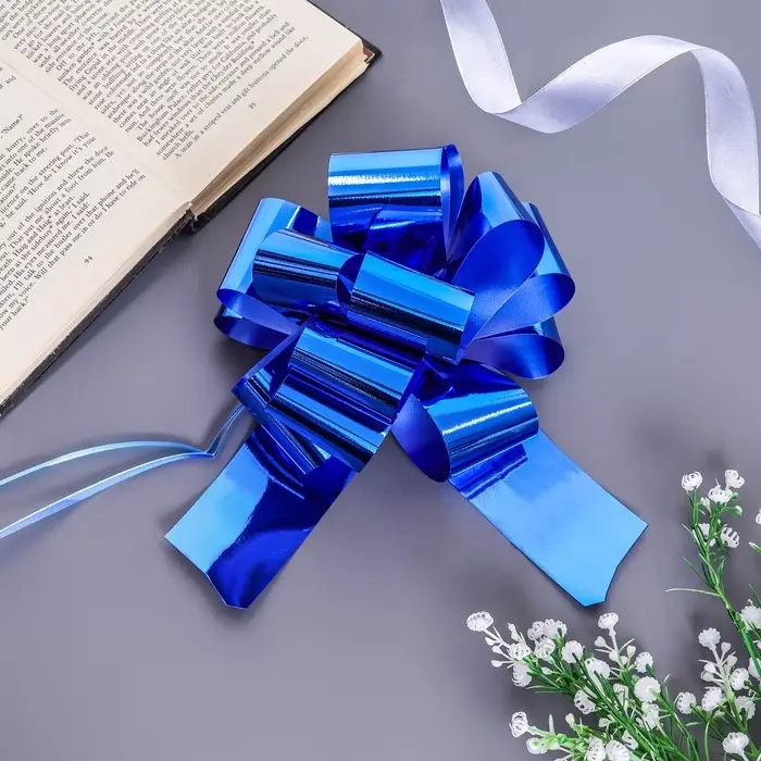 Подарочный Бант - шар №5, глянцевый, синий, для упаковки подарков