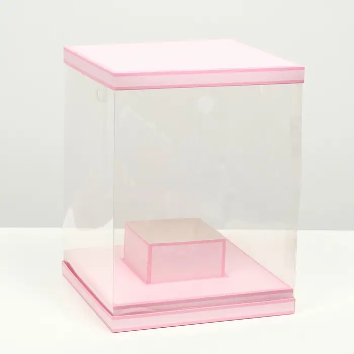 Коробка для цветов с вазой и PVC окнами складная, розовый, 23&times;30&times;23 см