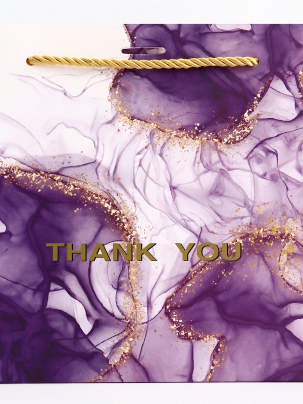 Пакет подарочный ламинированный "Мрамор",фиолетовый с бантиком, 25 х 20 х 12 см