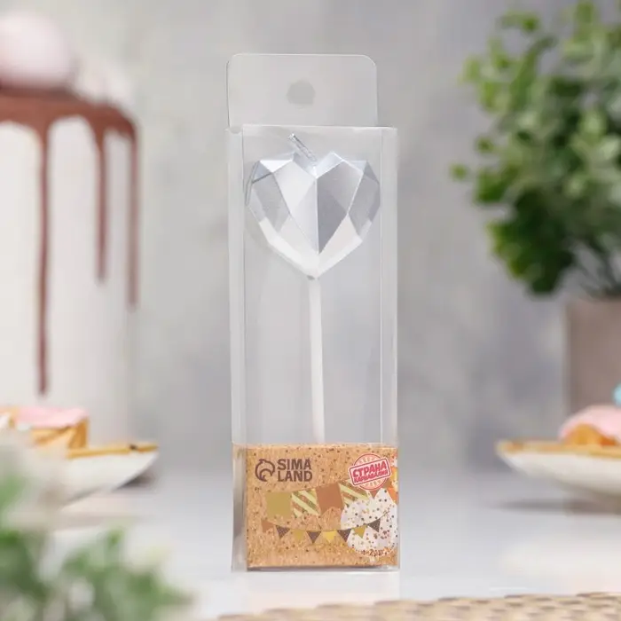 Свеча для торта &laquo;Сердце&raquo;, серебристая