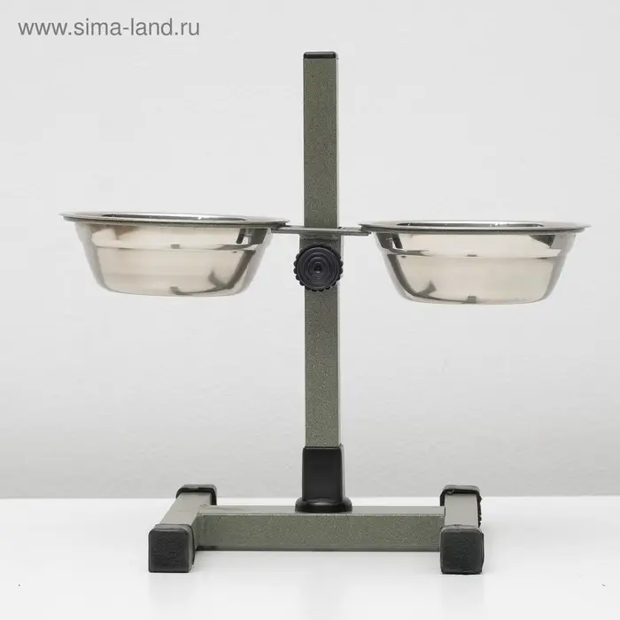 Подставка с мисками, 2&times;350 мл, высота 30 см, разборная, зелёная