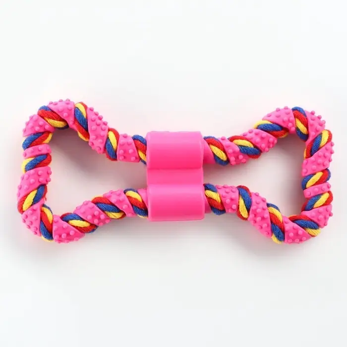 Игрушка витая из резины и каната &laquo;Мегакость&raquo;, 19.5 см, розовая