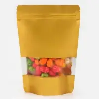 Пакет дой - пак, матовый, золотой с окном, 14&times;20+ 4 см