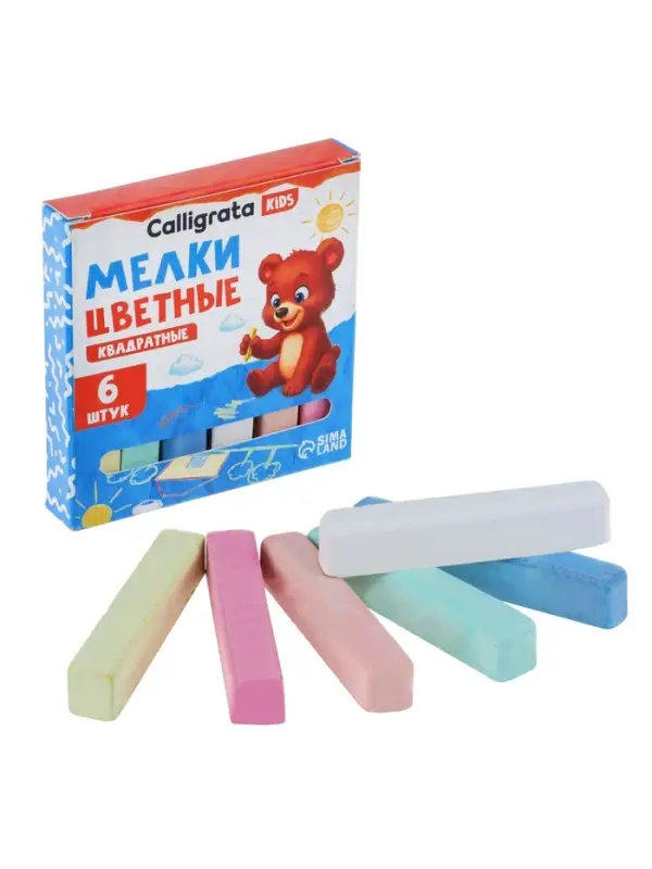 Мелки цветные Calligrata, в наборе 6 штук, квадратные, МИКС