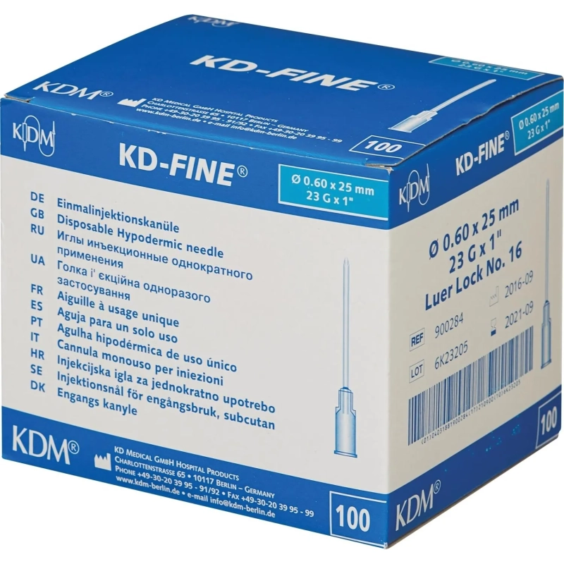 Игла инъекционная 23G (0,6х25мм) Luer lock KD-Fine 100шт/уп