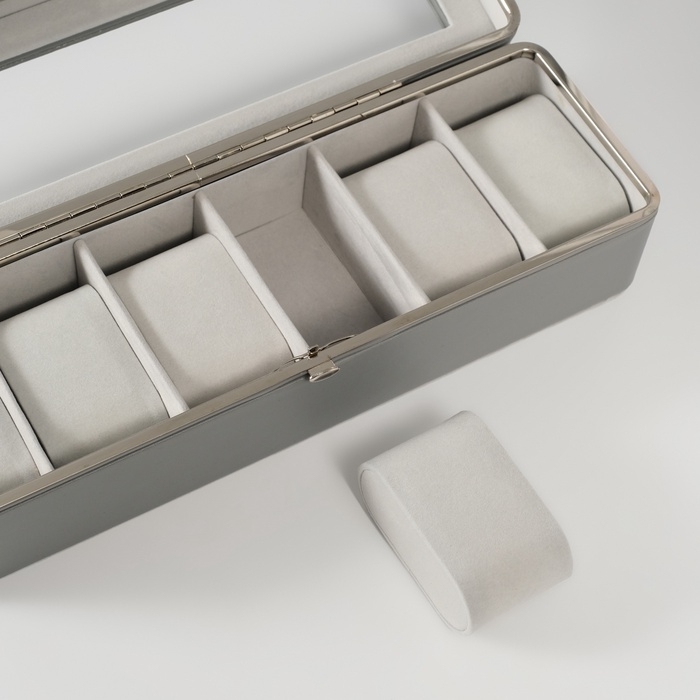 Шкатулка кожзам под часы 6 отделений Шкатулка кожзам под часы 6 отделений "Серая" 9,5х30,5х8 см