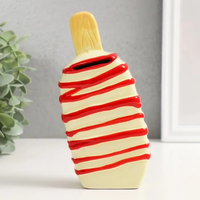 Копилка для денег &laquo;Подтаявшее эскимо&raquo;, керамика, красные полоски, 8.2&times;3.8&times;15.5 см