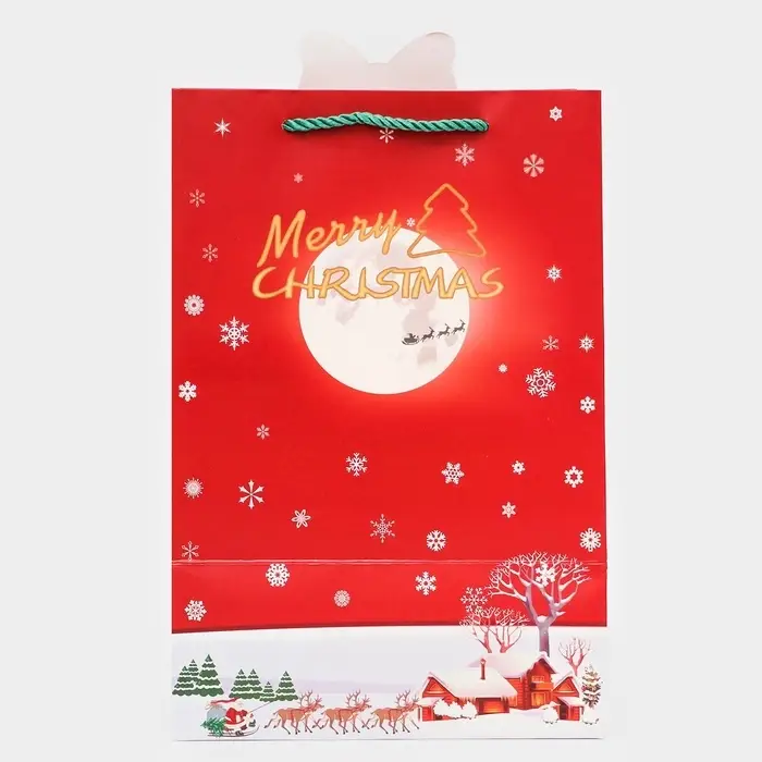 Пакет подарочный ламинированный с окном «Рождественский звон», тиснение 30×20×16 см, красный Пакет подарочный ламинированный с окном «Рождественский звон», тиснение 30×20×16 см, красный