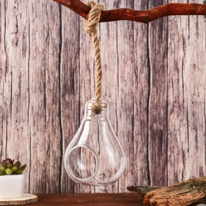 Флорариум &laquo;Лампа&raquo;, с веревкой, d отверстия 5 см, 9&times;9&times;13 см, стекло, прозрачный