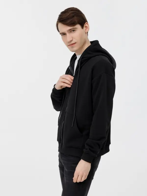 Толстовка унисекс оверсайз на молнии Zippy Terry, черная, размер XS/S