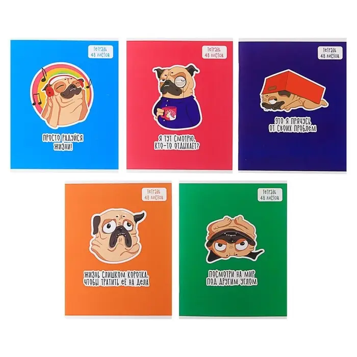 Тетрадь 48 листов в клетку Calligrata «Мопс», обложка мелованный картон, блок офсет, МИКС Тетрадь 48 листов в клетку Calligrata «Мопс», обложка мелованный картон, блок офсет, МИКС