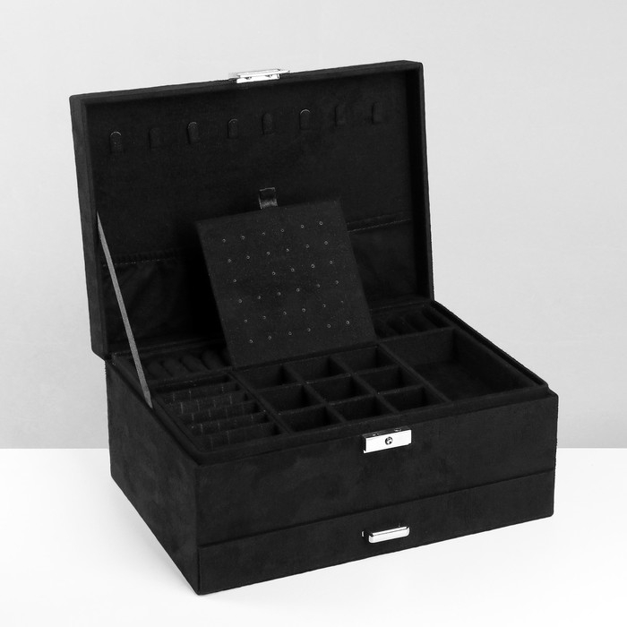 Подставка для украшений «Шкатулка» 2-х уровневая, флок, 24,5×17×12 см, цвет чёрный Подставка для украшений «Шкатулка» 2-х уровневая, флок, 24,5×17×12 см, цвет чёрный