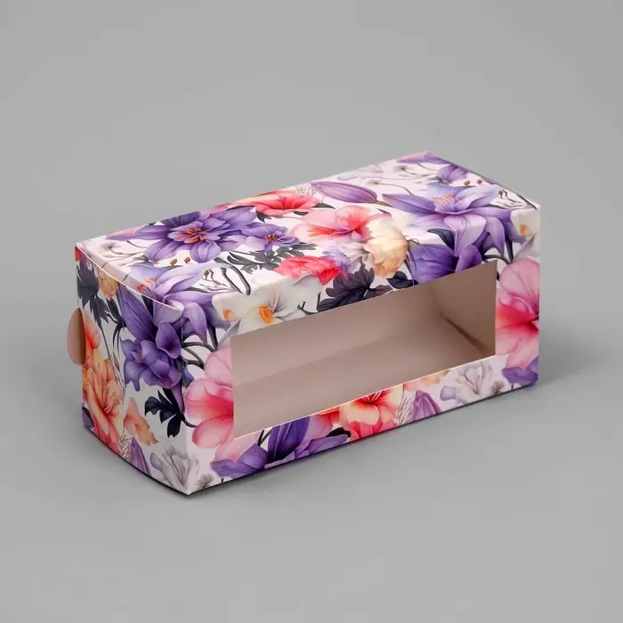 Коробка для макарун, кондитерская упаковка &laquo;Цветы&raquo;, 12 х 5.5 х 5.5 см