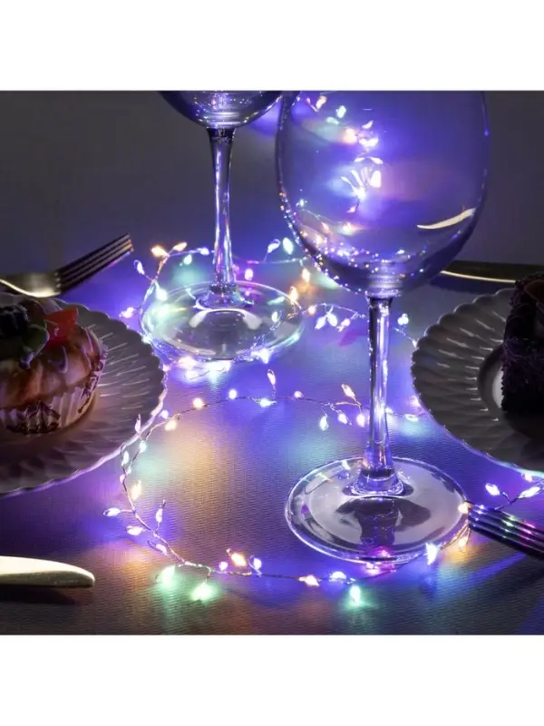 Гирлянда &laquo;Мишура&raquo; 1 м, роса, IP20, серебристая нить, 100 LED, 2 режима, от батареек АА&times;3, свечение мульти