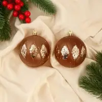 Ёлочные игрушки &laquo;Гэбриэл&raquo;, шары новогодние, d=8 см, 2 шт., блеск, коричневый