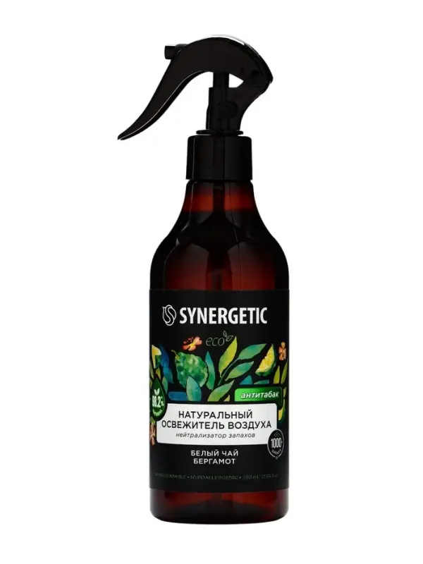Освежитель воздуха Synergetic «Белый чай и бергамот» антитабак, 380 мл Освежитель воздуха Synergetic «Белый чай и бергамот» антитабак, 380 мл