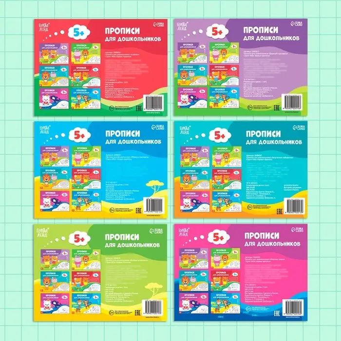 Прописи для дошкольников, набор 6 шт. по 16 стр., виды МИКС