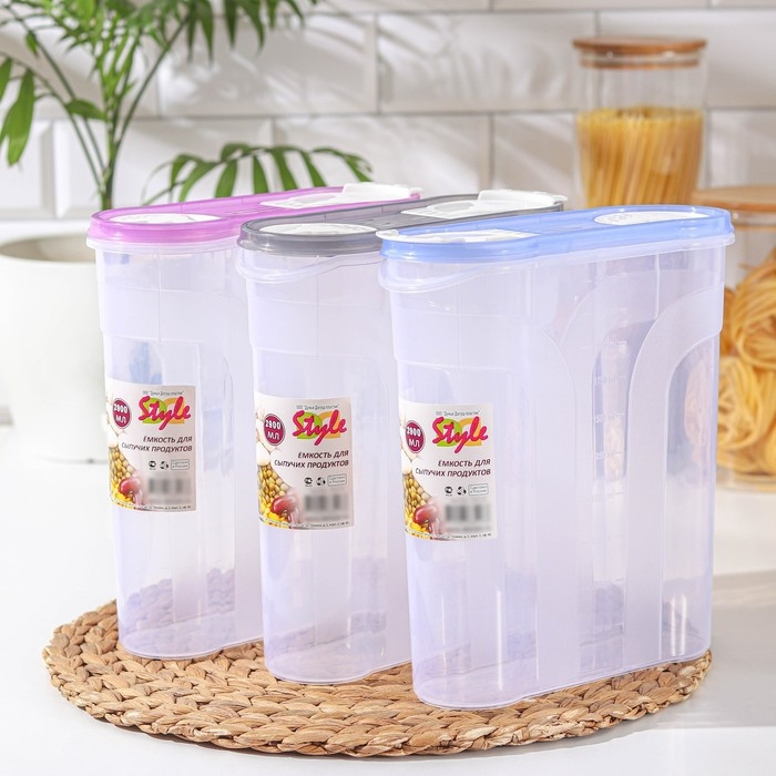 Ёмкость для сыпучих продуктов, 2,9 л, прозрачная, пластик, крышка МИКС Ёмкость для сыпучих продуктов, 2,9 л, прозрачная, пластик, крышка МИКС