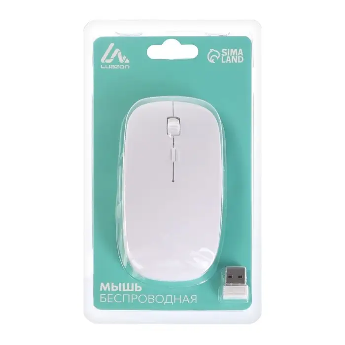 Мышь Luazon MB-1.0, беспроводная, оптическая, 1600 dpi, USB, белая